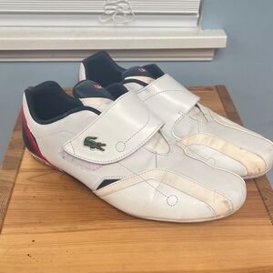 Lacoste White Velcro Sneakers with Green Logo